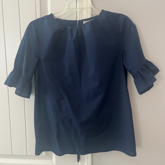 Loft Outlet Ruffle Short Sleeve Blouse Navy Size S - Picture 1 of 7